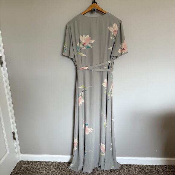 Show Me Your Mumu Noelle Flutter Maxi Dress Sz XXL True Wrap Gray Lily Floral - Picture 3 of 14